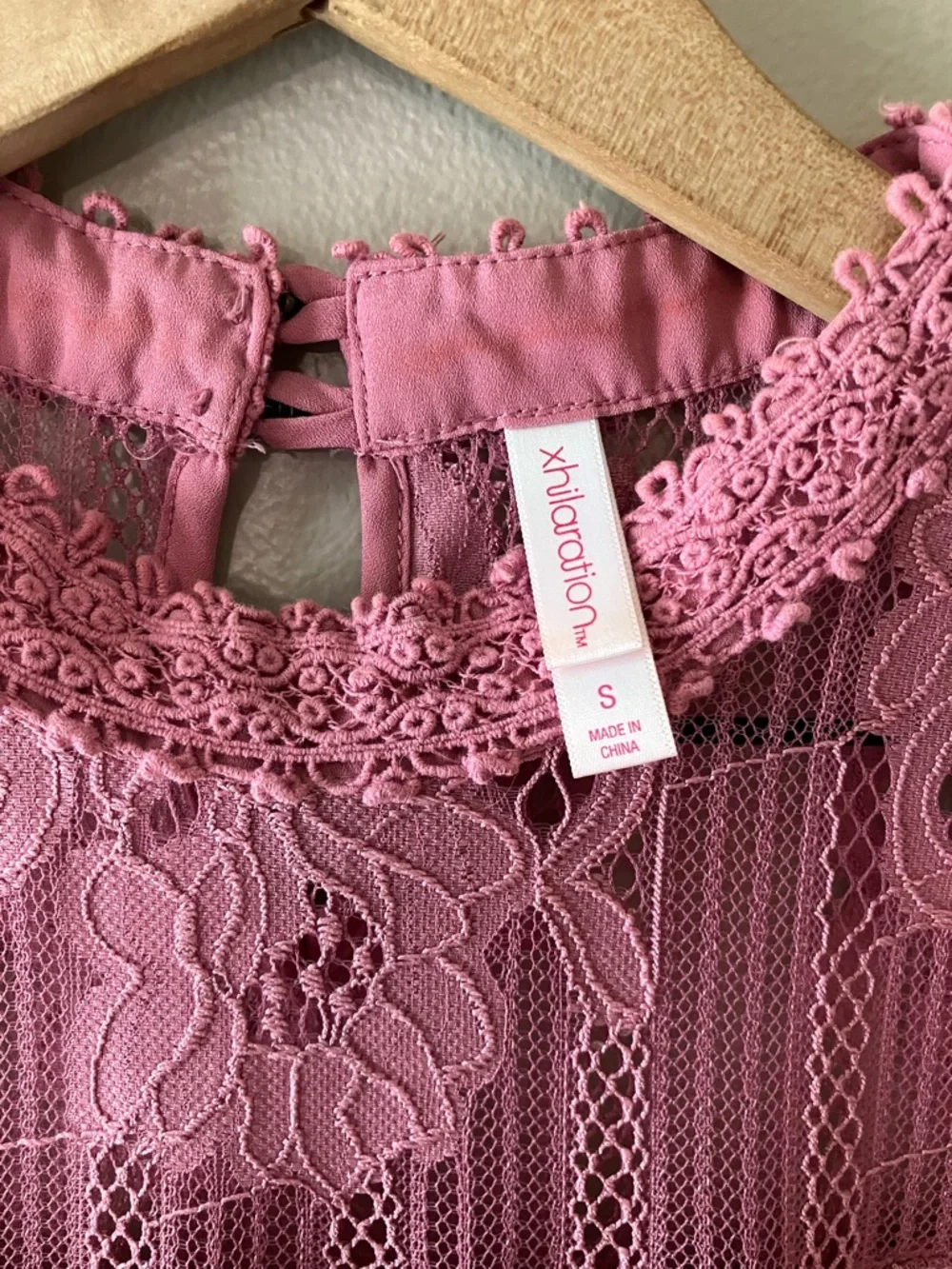 XHILARATION Pink High Neck Lace Tunic